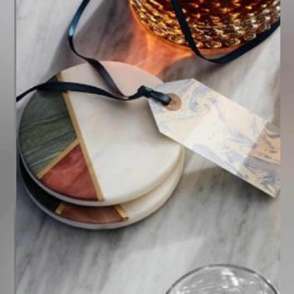 West Elm mixed Marble and brass Coaster Sets